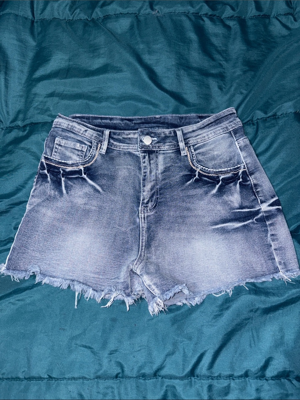 Nova Blue - Frayed Hem Washed Black Denim Women’s Shorts Size Large